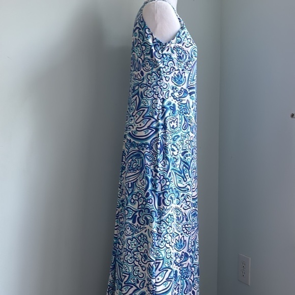 Katherine Way maxi sleeveless dress size small blue and
 White design - Picture 3 of 9